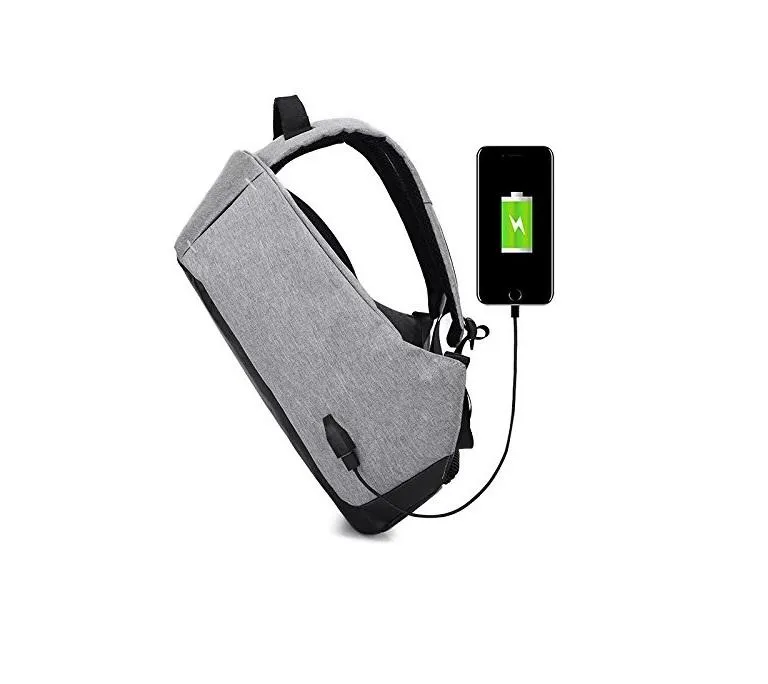 1208 Smart Grey Laptop Backpack with USB Plug Charging Port