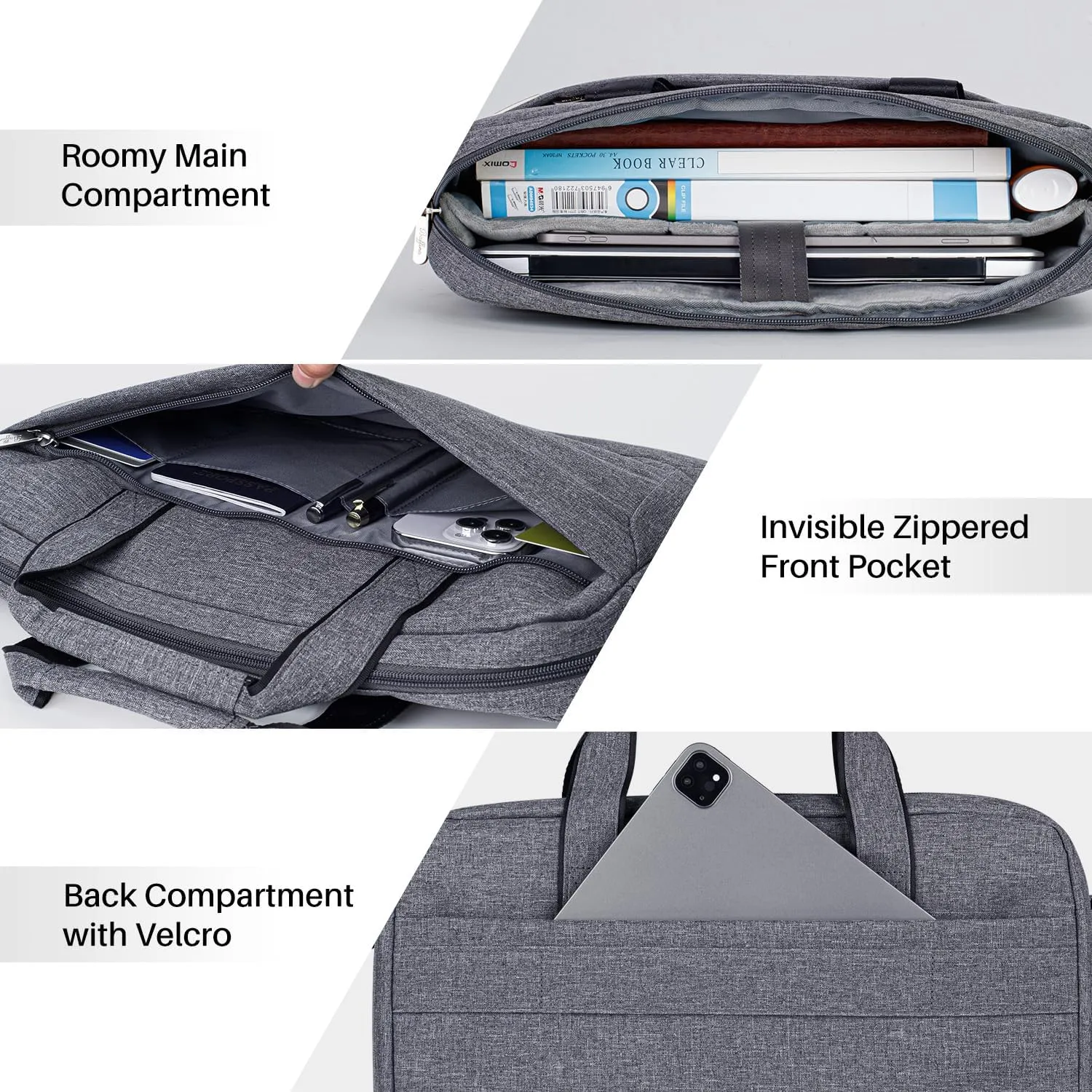 15.6 16 Inch Laptop Shoulder Bag for Men Women,Waterproof Computer Carrying Case Messenger Bag with Strap,Laptop Briefcase for 14-15-16 Inch MacBook/Chromebook/Notebook Hp Dell Acer Asus,Grey