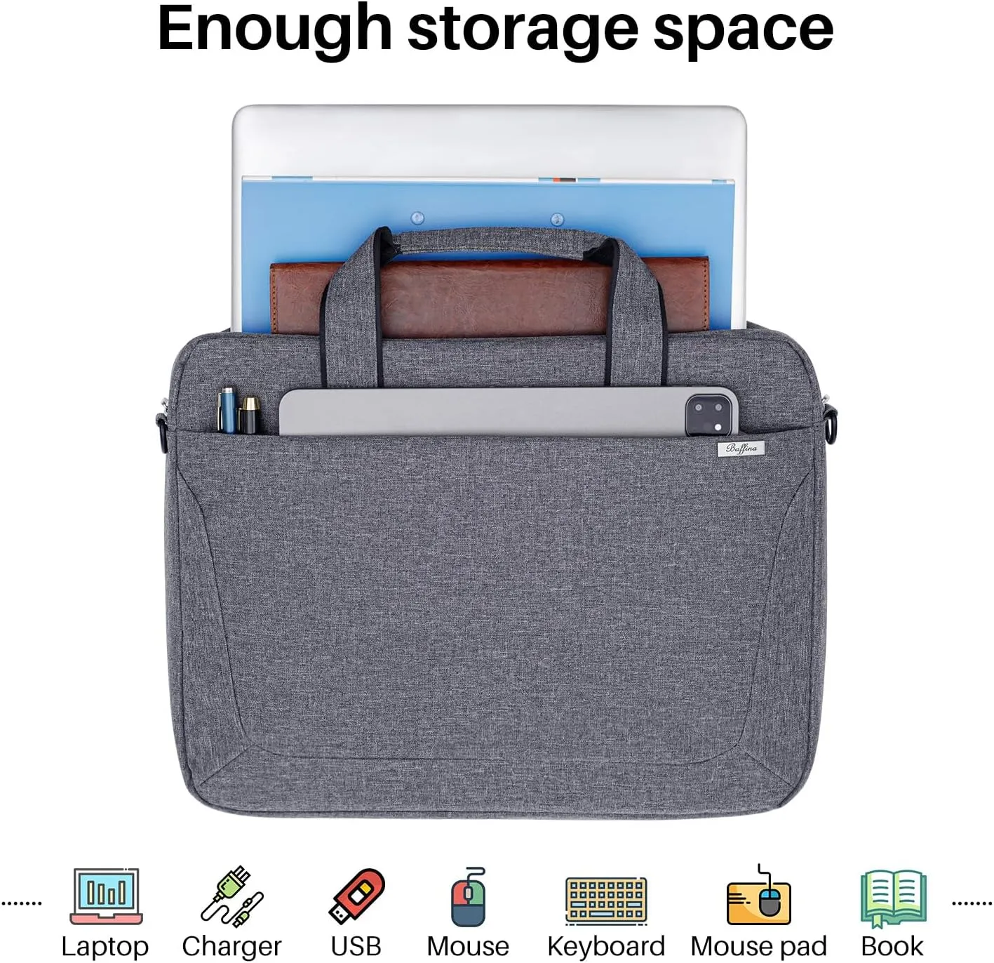 15.6 16 Inch Laptop Shoulder Bag for Men Women,Waterproof Computer Carrying Case Messenger Bag with Strap,Laptop Briefcase for 14-15-16 Inch MacBook/Chromebook/Notebook Hp Dell Acer Asus,Grey