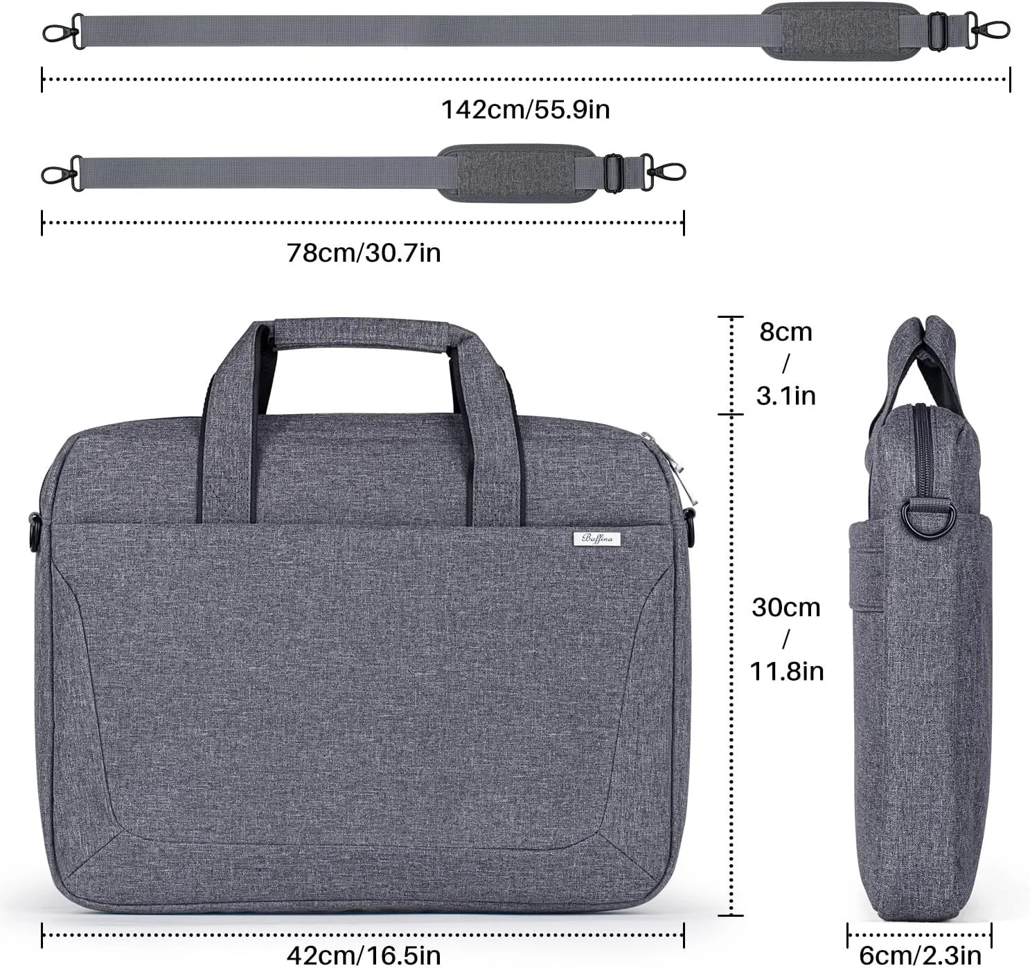 15.6 16 Inch Laptop Shoulder Bag for Men Women,Waterproof Computer Carrying Case Messenger Bag with Strap,Laptop Briefcase for 14-15-16 Inch MacBook/Chromebook/Notebook Hp Dell Acer Asus,Grey