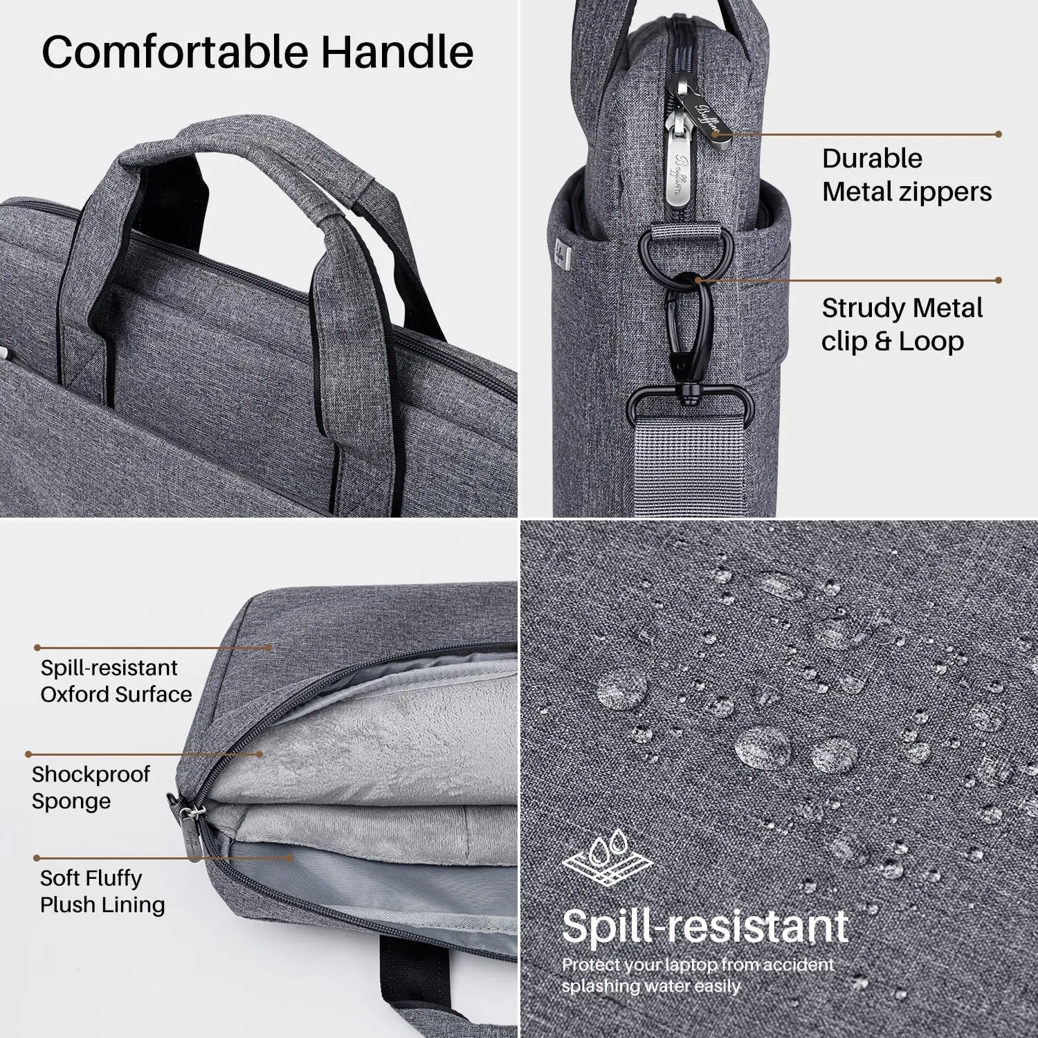 15.6 16 Inch Laptop Shoulder Bag for Men Women,Waterproof Computer Carrying Case Messenger Bag with Strap,Laptop Briefcase for 14-15-16 Inch MacBook/Chromebook/Notebook Hp Dell Acer Asus,Grey