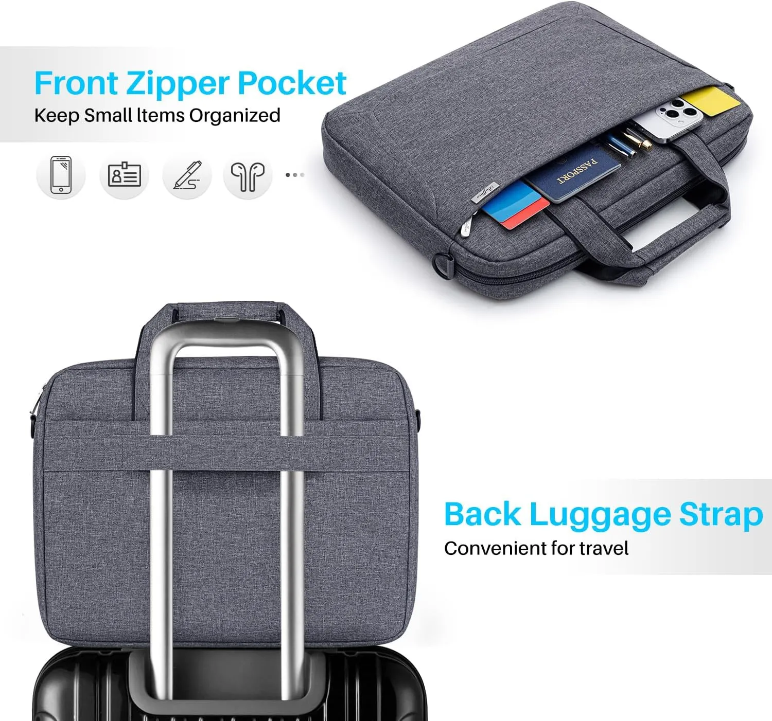 15.6 16 Inch Laptop Shoulder Bag for Men Women,Waterproof Computer Carrying Case Messenger Bag with Strap,Laptop Briefcase for 14-15-16 Inch MacBook/Chromebook/Notebook Hp Dell Acer Asus,Grey