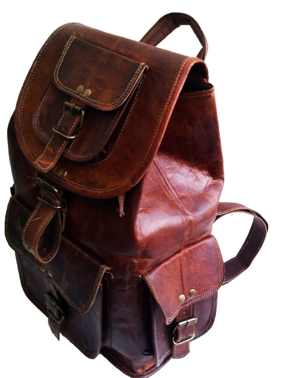 18" Leather Backpack Travel rucksack knapsack daypack Bag for men women