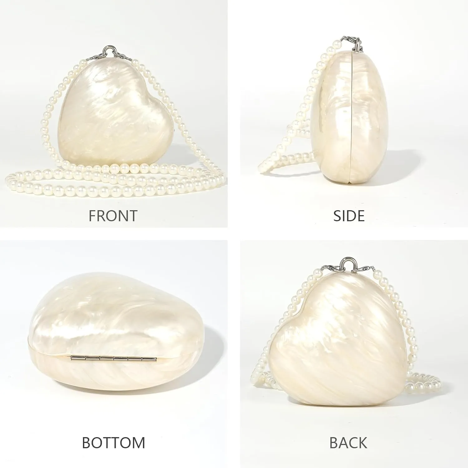 Acrylic Clutch Purse,Women Clutch Pearl Handbag Wedding Guest Evening Bag Bride Pearl Chain Dress Seashell Mini Purse