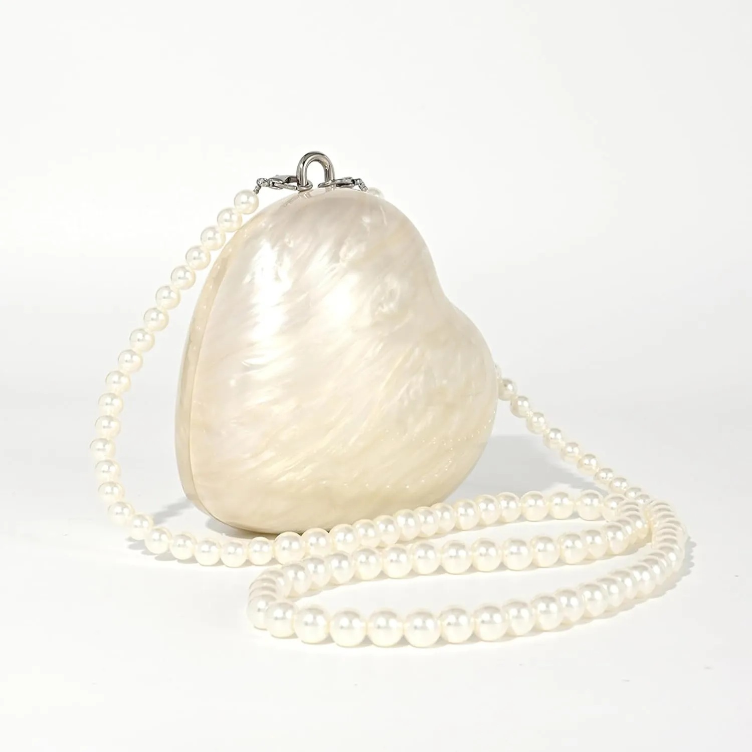 Acrylic Clutch Purse,Women Clutch Pearl Handbag Wedding Guest Evening Bag Bride Pearl Chain Dress Seashell Mini Purse