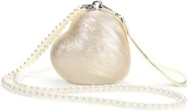 Acrylic Clutch Purse,Women Clutch Pearl Handbag Wedding Guest Evening Bag Bride Pearl Chain Dress Seashell Mini Purse