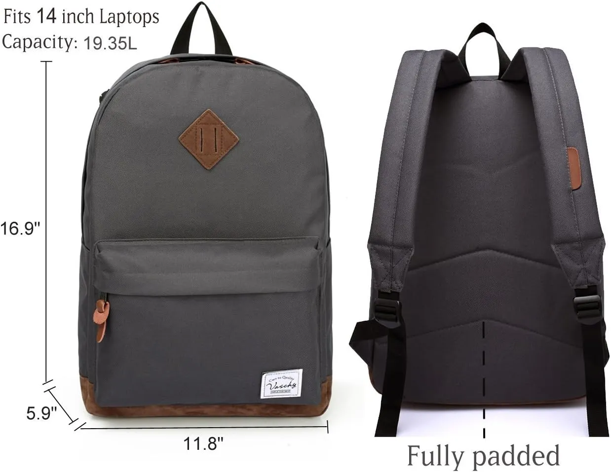 Backpack for Men Women,VASCHY Classic Water-resistant Lightweight Travel School Backpack Casual Daypack