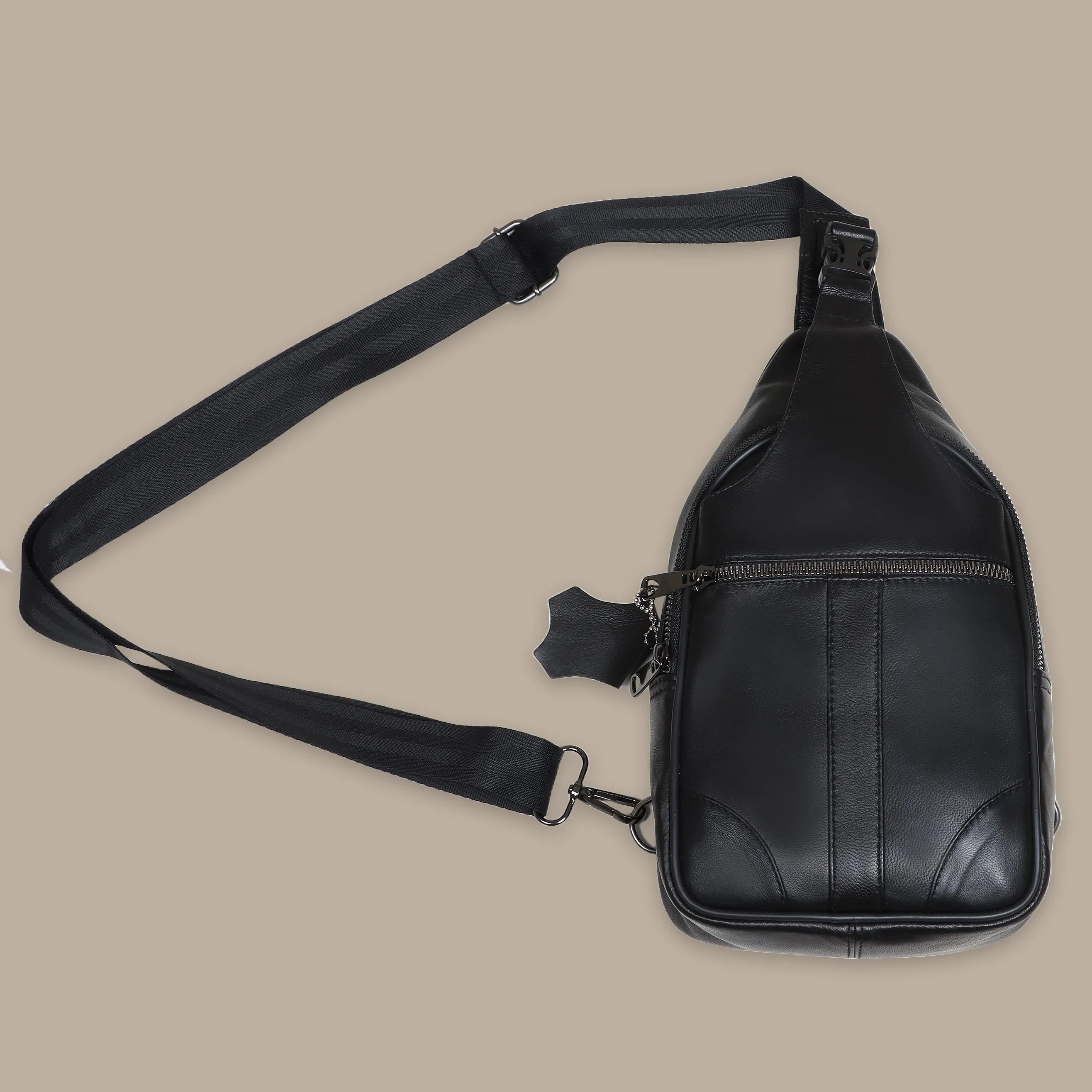 Black Elegance: Curved Leather Crossbody Chic