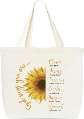 Canvas Tote - Sunflowers Aesthetic Gift Bag, Inspirational Christian Reusable Shopping Bag for Women, Sisters, Friends & Library Use (14)