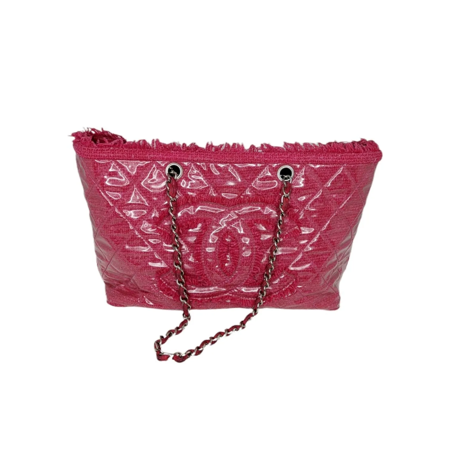 Chanel Bag Vinyl Quilted Funny Tweed Tote Pink