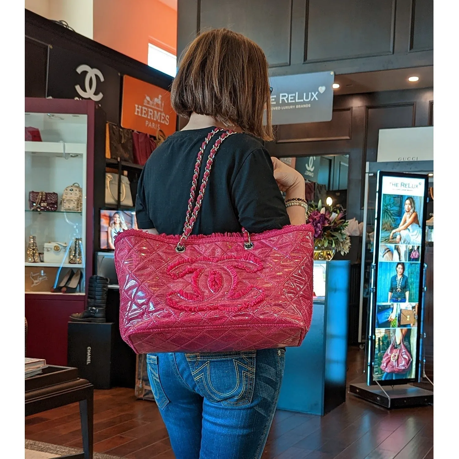 Chanel Bag Vinyl Quilted Funny Tweed Tote Pink