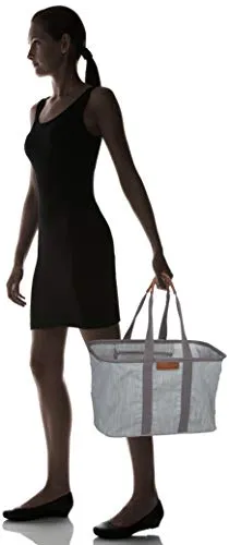 CleverMade 30L SnapBasket LUXE - Reusable Collapsible Durable Grocery Shopping Bag - Heavy Duty Large Structured Tote, Heather Grey