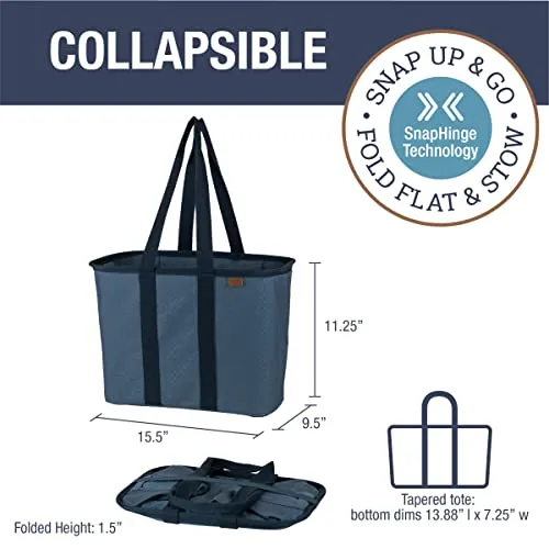 CleverMade 30L SnapBasket LUXE - Reusable Collapsible Durable Grocery Shopping Bag - Heavy Duty Large Structured Tote, Heather Grey