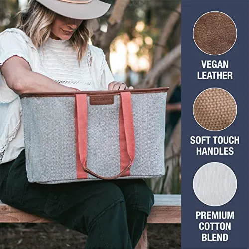 CleverMade 30L SnapBasket LUXE - Reusable Collapsible Durable Grocery Shopping Bag - Heavy Duty Large Structured Tote, Heather Grey