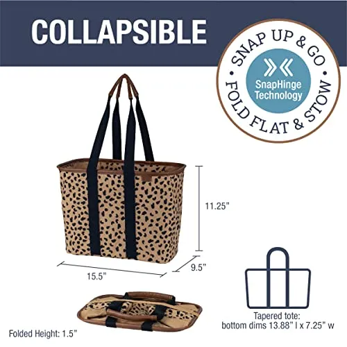 CleverMade 30L SnapBasket LUXE - Reusable Collapsible Durable Grocery Shopping Bag - Heavy Duty Large Structured Tote, Heather Grey