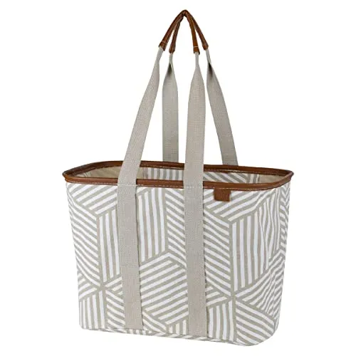CleverMade 30L SnapBasket LUXE - Reusable Collapsible Durable Grocery Shopping Bag - Heavy Duty Large Structured Tote, Heather Grey