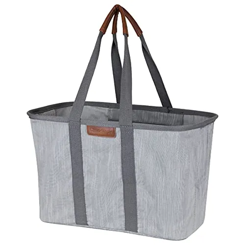 CleverMade 30L SnapBasket LUXE - Reusable Collapsible Durable Grocery Shopping Bag - Heavy Duty Large Structured Tote, Heather Grey