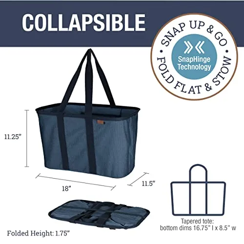CleverMade 30L SnapBasket LUXE - Reusable Collapsible Durable Grocery Shopping Bag - Heavy Duty Large Structured Tote, Heather Grey