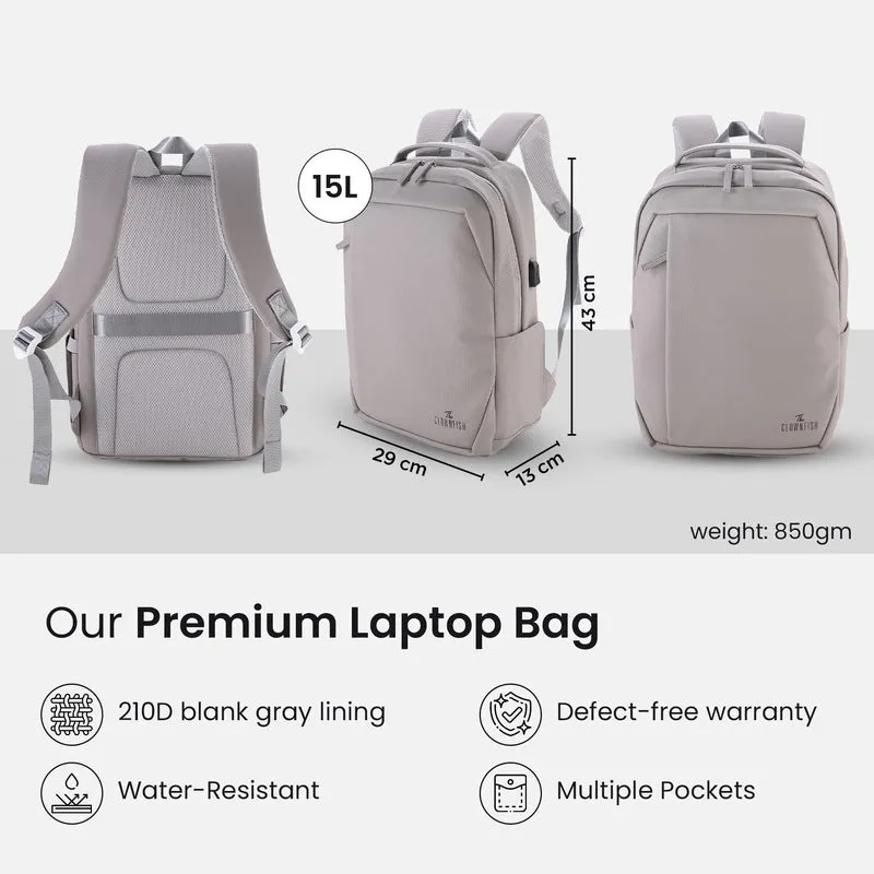 Clownfish Laptop Bag - Stylish, Water-Resistant Backpack with USB Port | 17inch | Grey