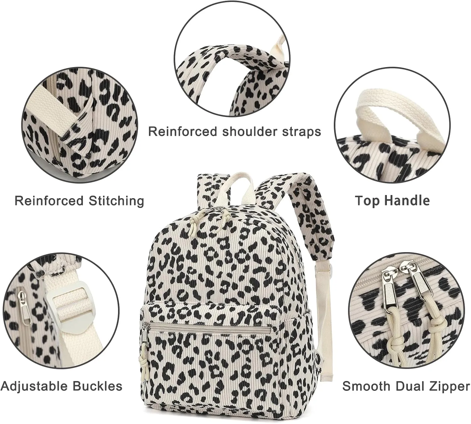 Corduroy Mini Backpack Purse for Women Girls, Fashion Small Backpack for Adults Teens Kids School Travel (Leopard)