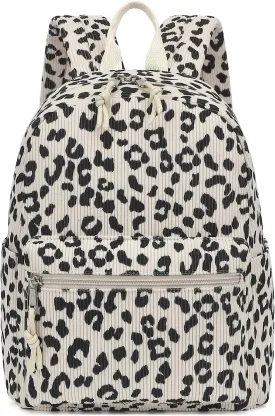 Corduroy Mini Backpack Purse for Women Girls, Fashion Small Backpack for Adults Teens Kids School Travel (Leopard)