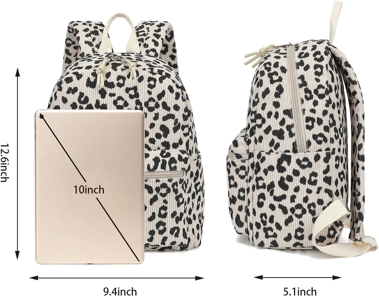 Corduroy Mini Backpack Purse for Women Girls, Fashion Small Backpack for Adults Teens Kids School Travel (Leopard)