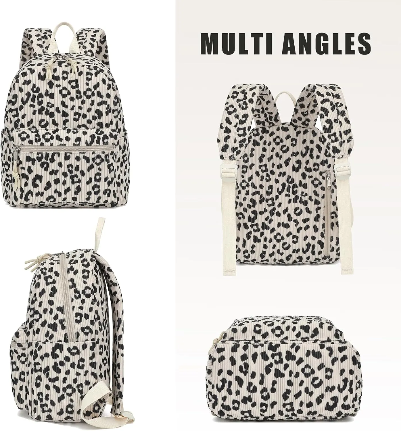 Corduroy Mini Backpack Purse for Women Girls, Fashion Small Backpack for Adults Teens Kids School Travel (Leopard)