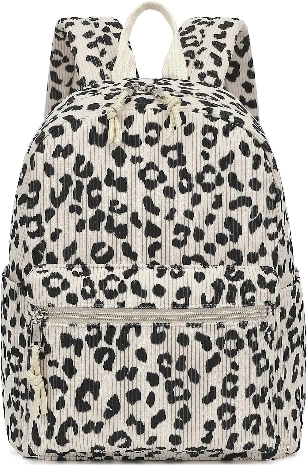 Corduroy Mini Backpack Purse for Women Girls, Fashion Small Backpack for Adults Teens Kids School Travel (Leopard)