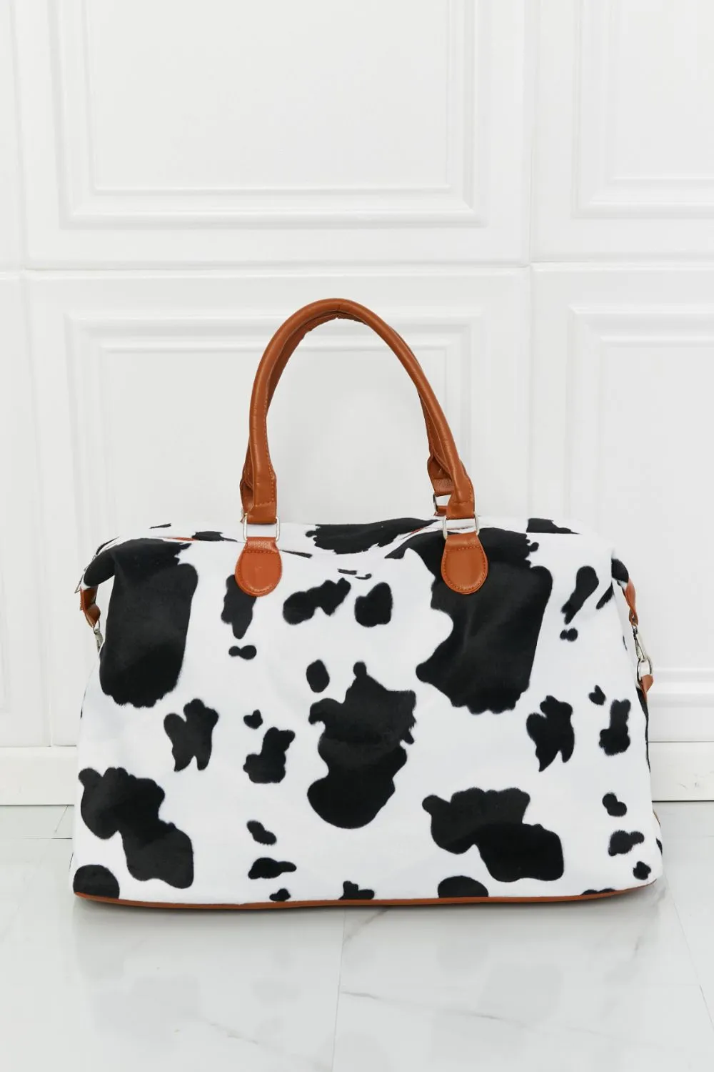 Cow Print Plush Weekender Bag