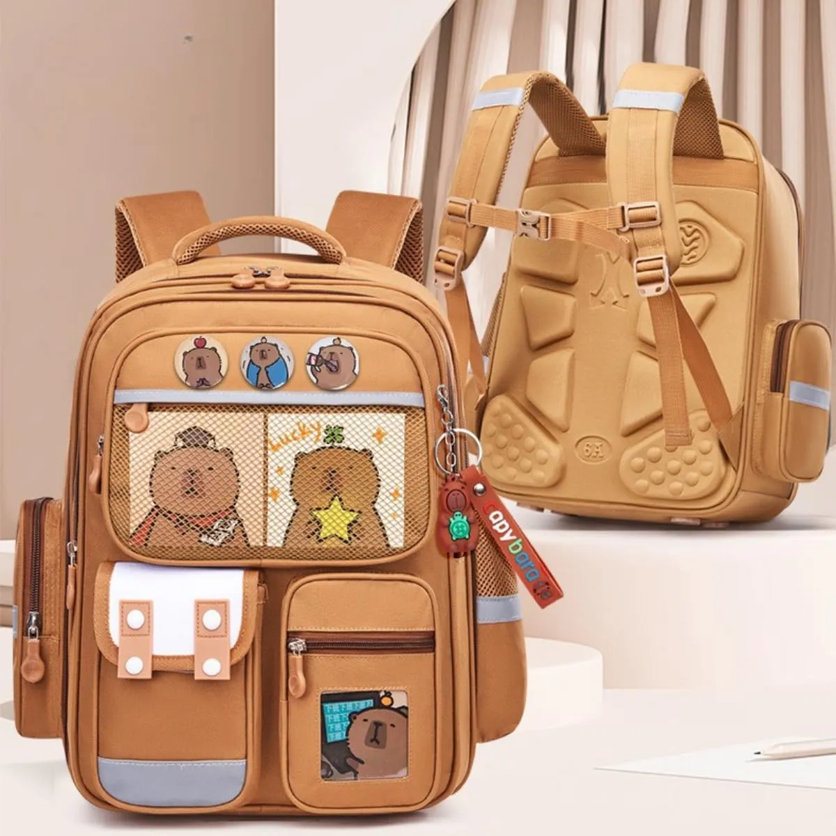 Cute Capybara Backpack Large Capacity for Women Kawaii Bag Waterproof Laptop Casual Daypack Handle for Travel (Green)