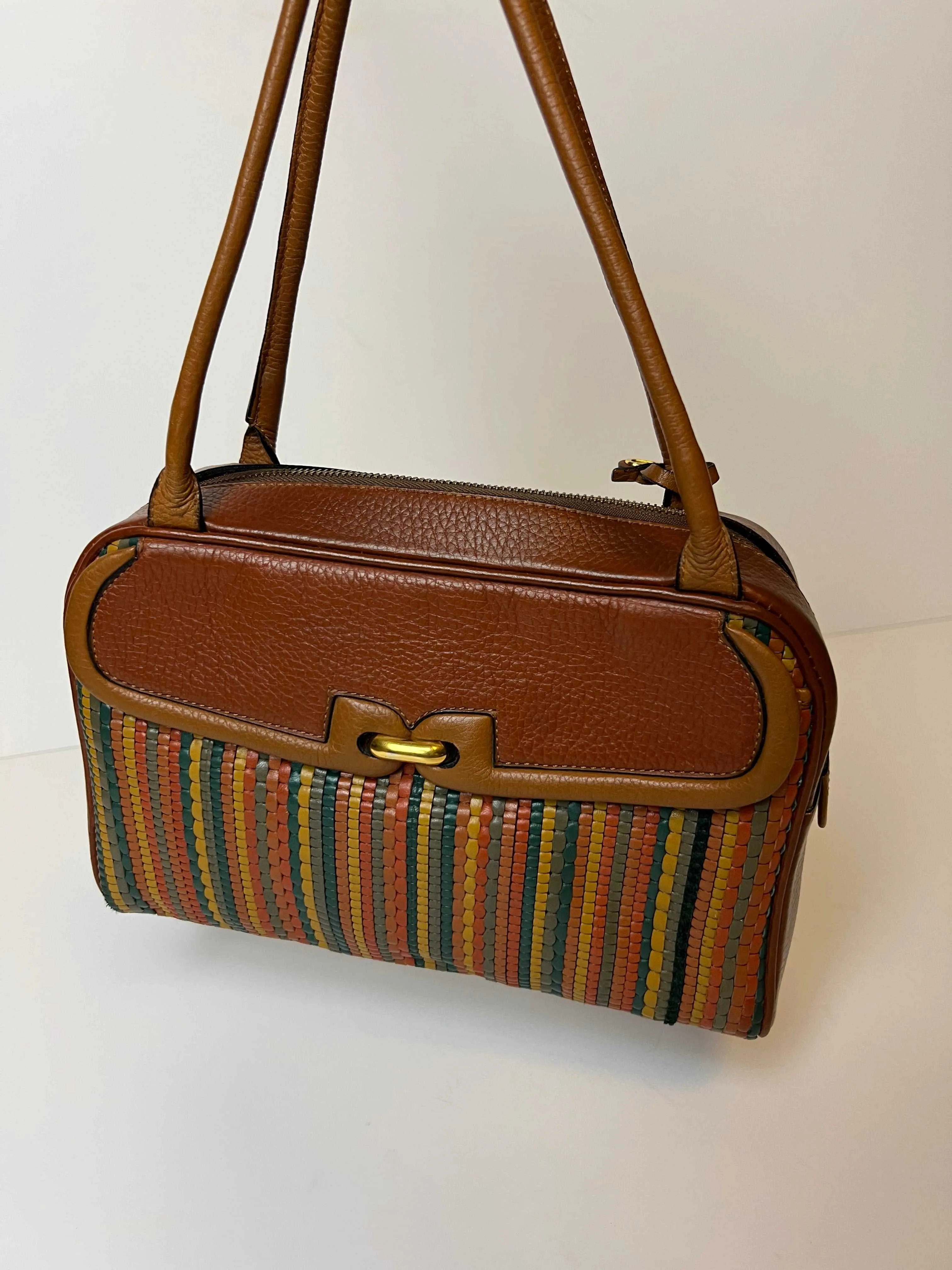 Delvaux crossbody bag in orange terracotta toile de cuir mid 90s