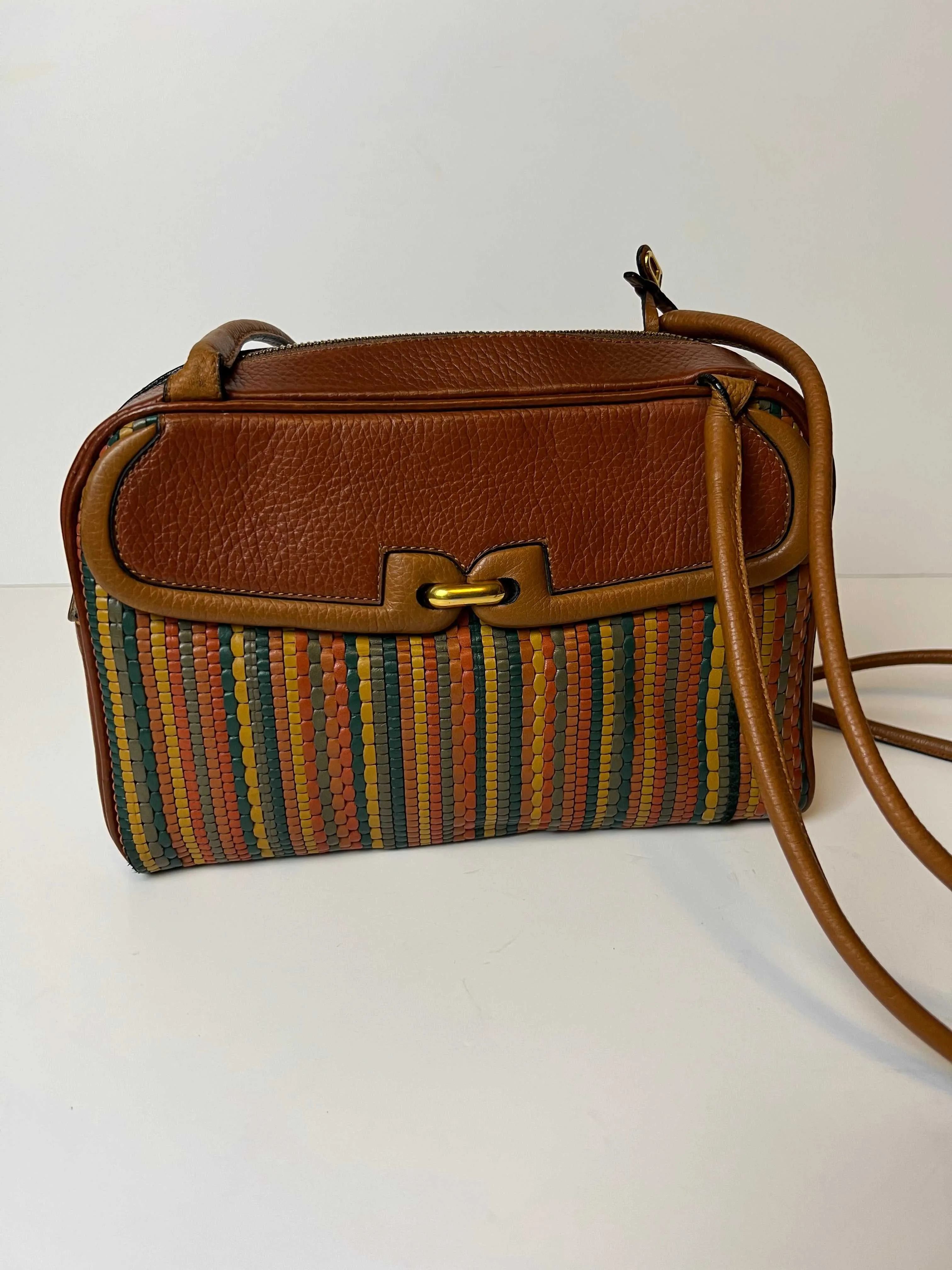 Delvaux crossbody bag in orange terracotta toile de cuir mid 90s