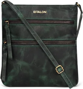 ESTALON Women's Genuine Leather Crossbody Bag With Adjustable Sling Strap - Medium Size Crossover Shoulder Purse