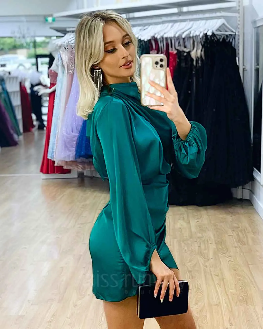 Estella Satin Mini Dress - Green