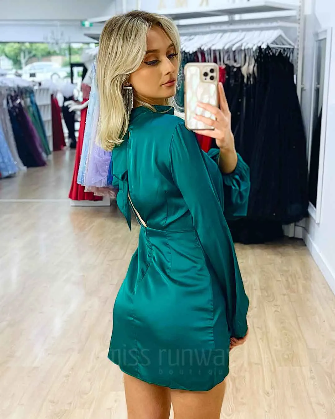 Estella Satin Mini Dress - Green