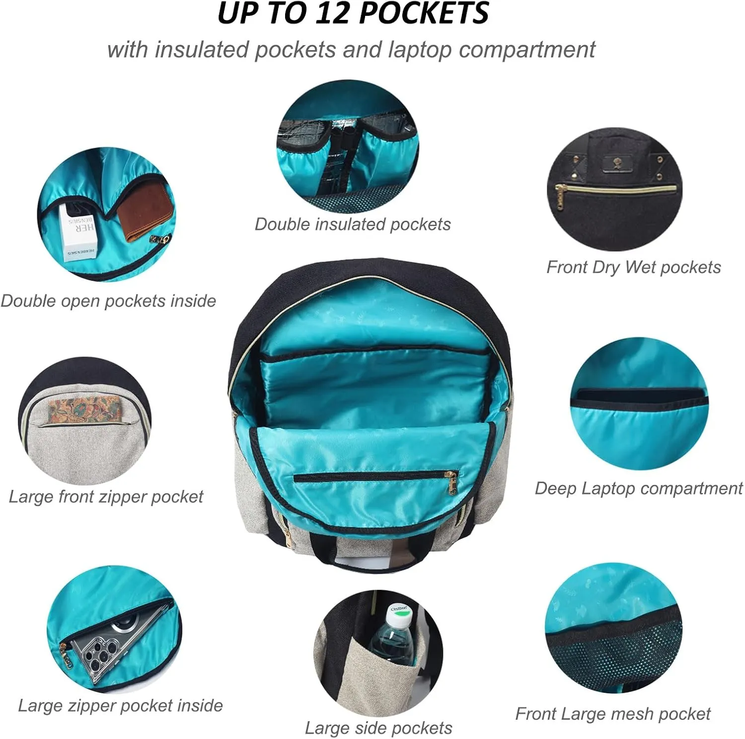 ESVAN Diaper Bag Backpack, Large Capacity Multifunction Baby Essentials Fashion Travel Pack Linen Canvas office Laptop Bag