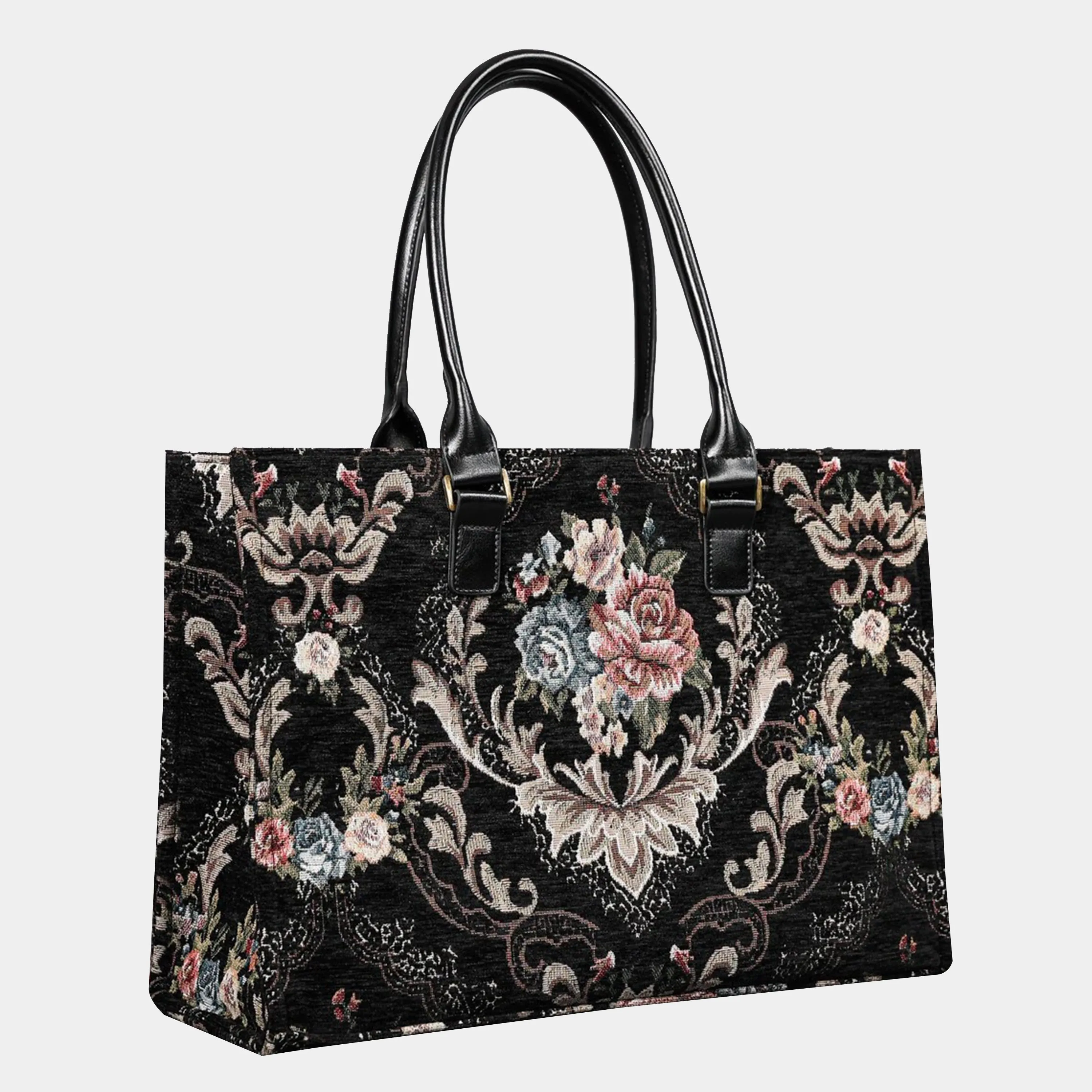 Floral Black Laptop Work Tote