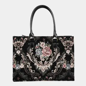 Floral Black Laptop Work Tote