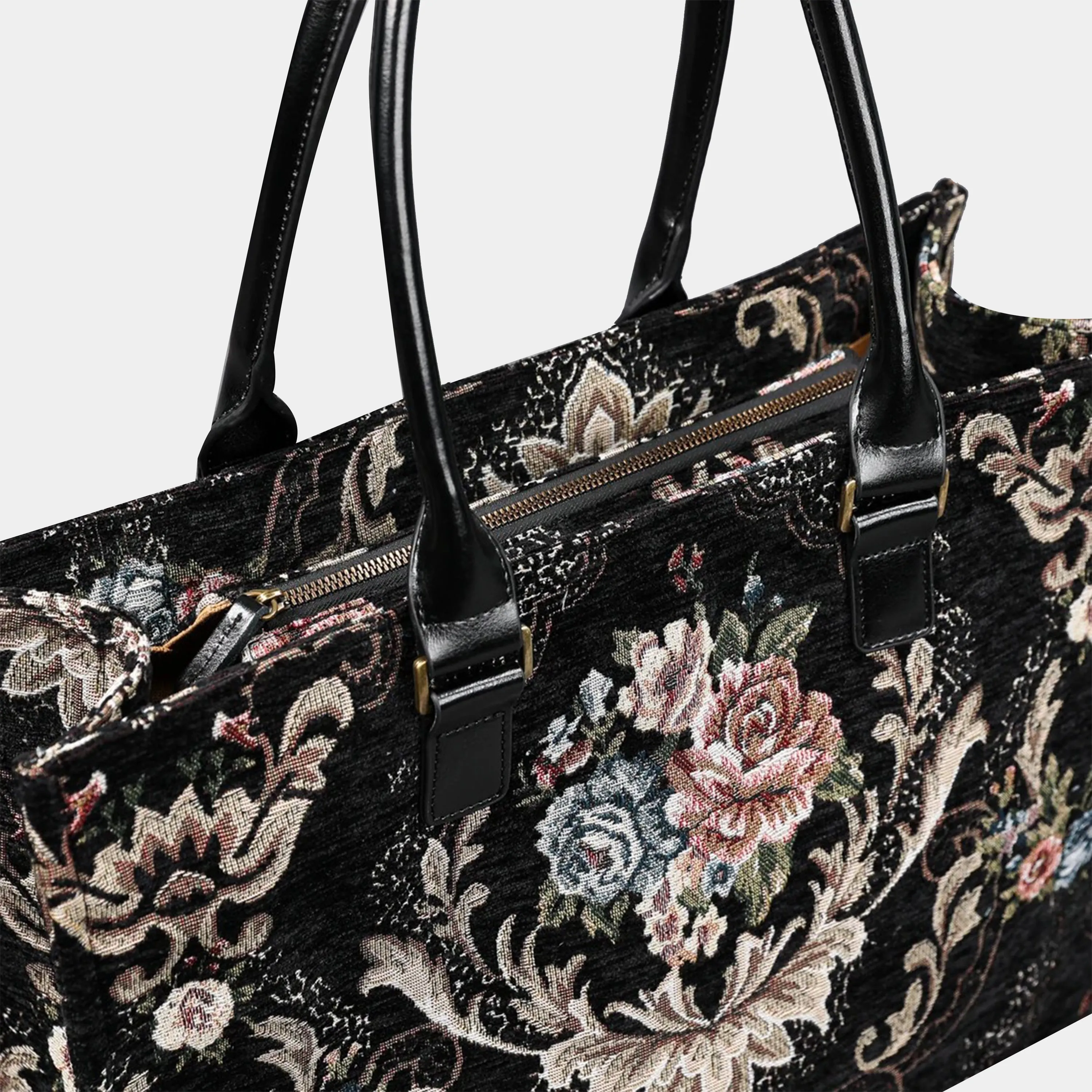 Floral Black Laptop Work Tote