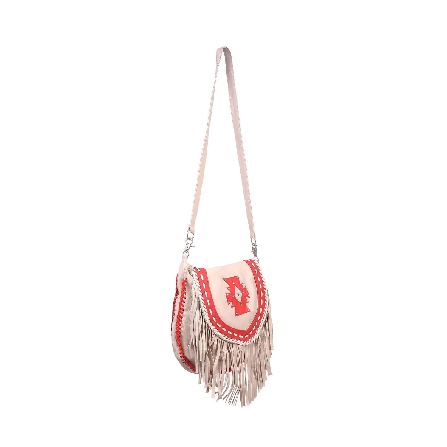 Fringe Purse Crossbody with Southwestern Embroidery - Leather Fringe Shoulder Bag for Women