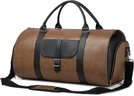 Garment Duffle Bags for Travel with Shoe Compartment 2 in 1 Convertible Carry on Garment Bag for Men Business Foldable Suit Bag for Hanging Clothes, Brown