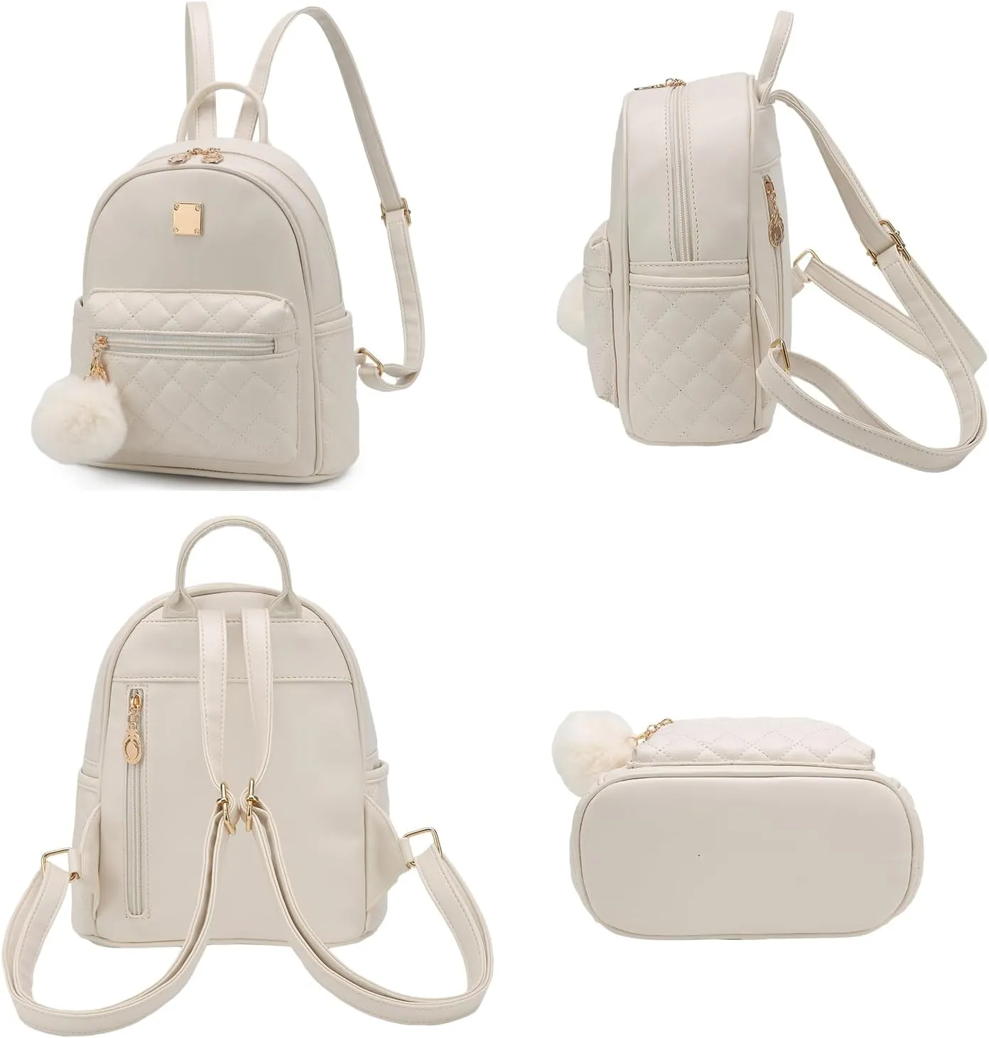 Girls Fashion Mini Backpack Purse Small Cute Plaid Leather Women Backpacks Little Bag (Ivory)
