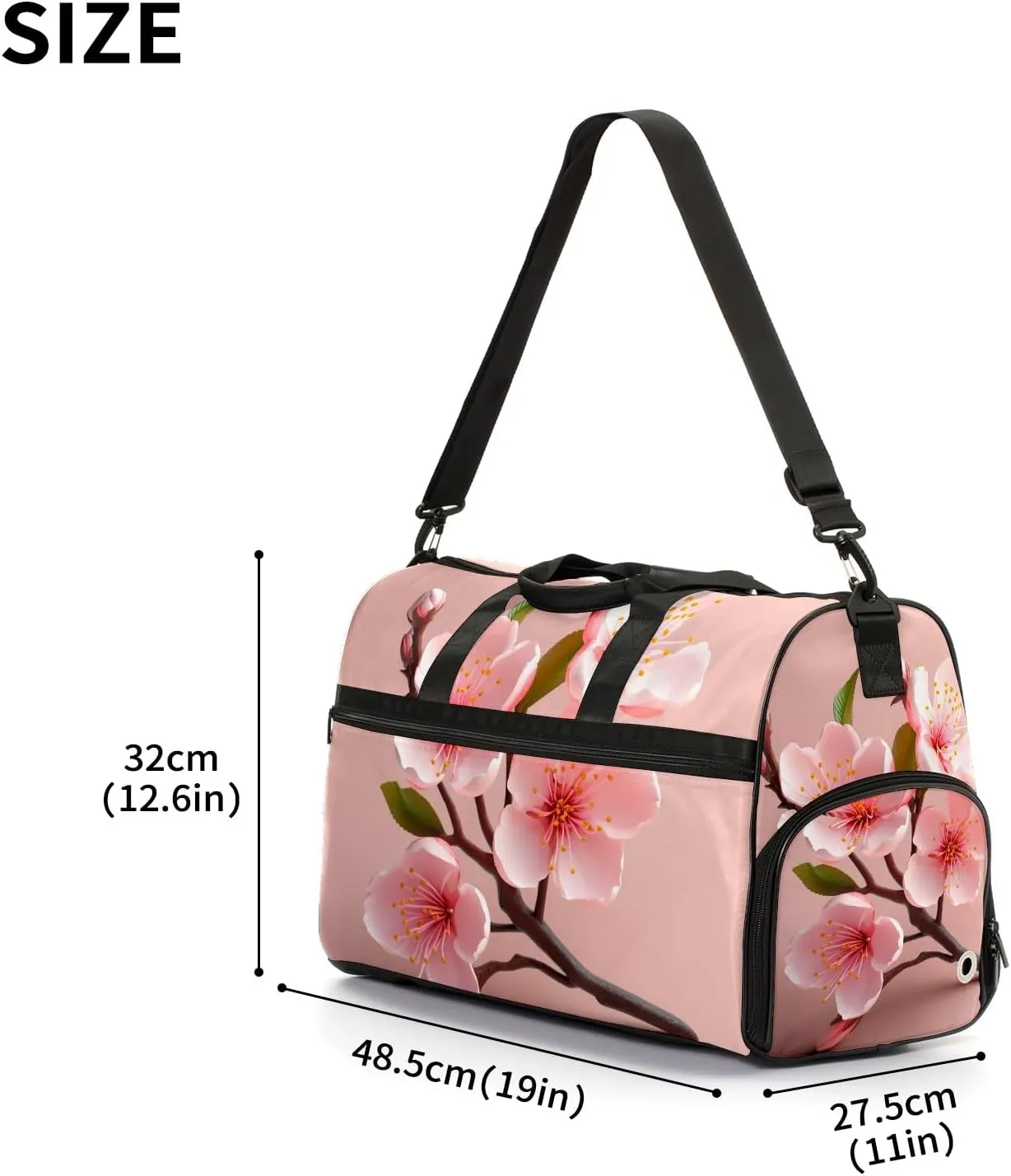 Gym Bag for Women Men, Yoga Bag with Shoe Pocket, Travel Duffel Tote Bag for Plane, Workout, Swimming, Weekend Overnight Bag Carry on Bag Hospital Holdalls, Gold Rose Peach Blossom - 3