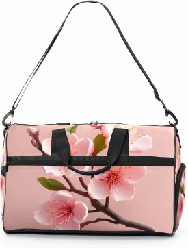 Gym Bag for Women Men, Yoga Bag with Shoe Pocket, Travel Duffel Tote Bag for Plane, Workout, Swimming, Weekend Overnight Bag Carry on Bag Hospital Holdalls, Gold Rose Peach Blossom - 3