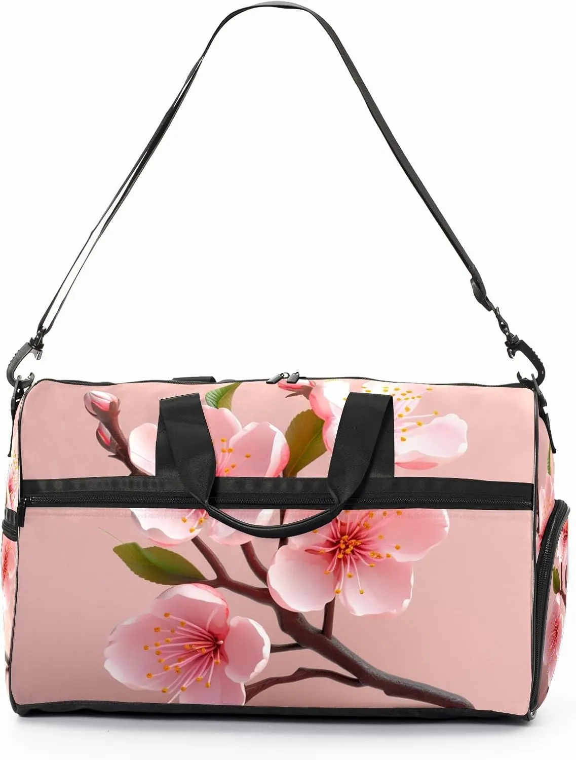 Gym Bag for Women Men, Yoga Bag with Shoe Pocket, Travel Duffel Tote Bag for Plane, Workout, Swimming, Weekend Overnight Bag Carry on Bag Hospital Holdalls, Gold Rose Peach Blossom - 3