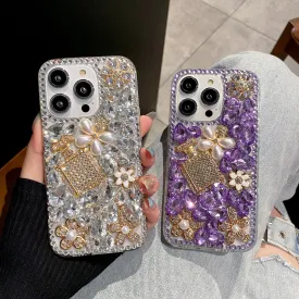 Handmade Crystal Pearl And Floral Plating Anti-fall Case - Samsung S21FE