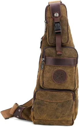 Hebetag Leather Sling Bag Crossbody Backpack for Men Women Travel Outdoor Camping