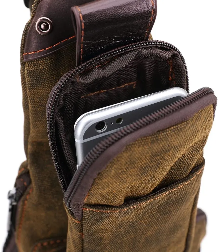 Hebetag Leather Sling Bag Crossbody Backpack for Men Women Travel Outdoor Camping