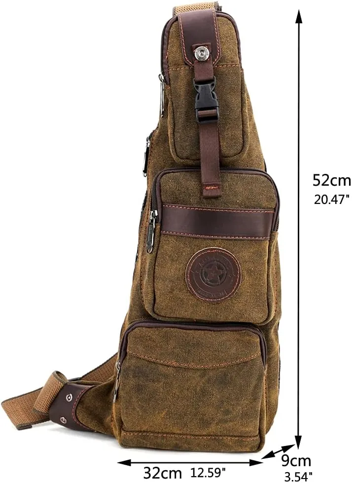 Hebetag Leather Sling Bag Crossbody Backpack for Men Women Travel Outdoor Camping