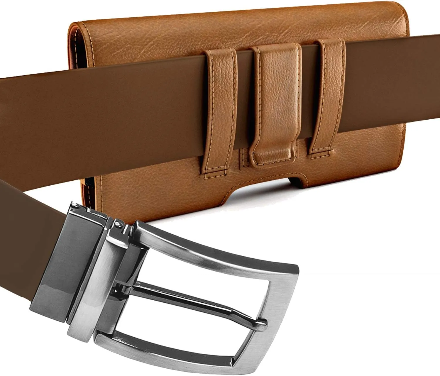 Holster for Samsung Galaxy Ultra S25 S24 S23 S22 S21 Note 20, Google Pixel 8 9 Pro XL  Extra Large Cell Phone Belt Holder Case with Clip, ID Card Pouch - Brown